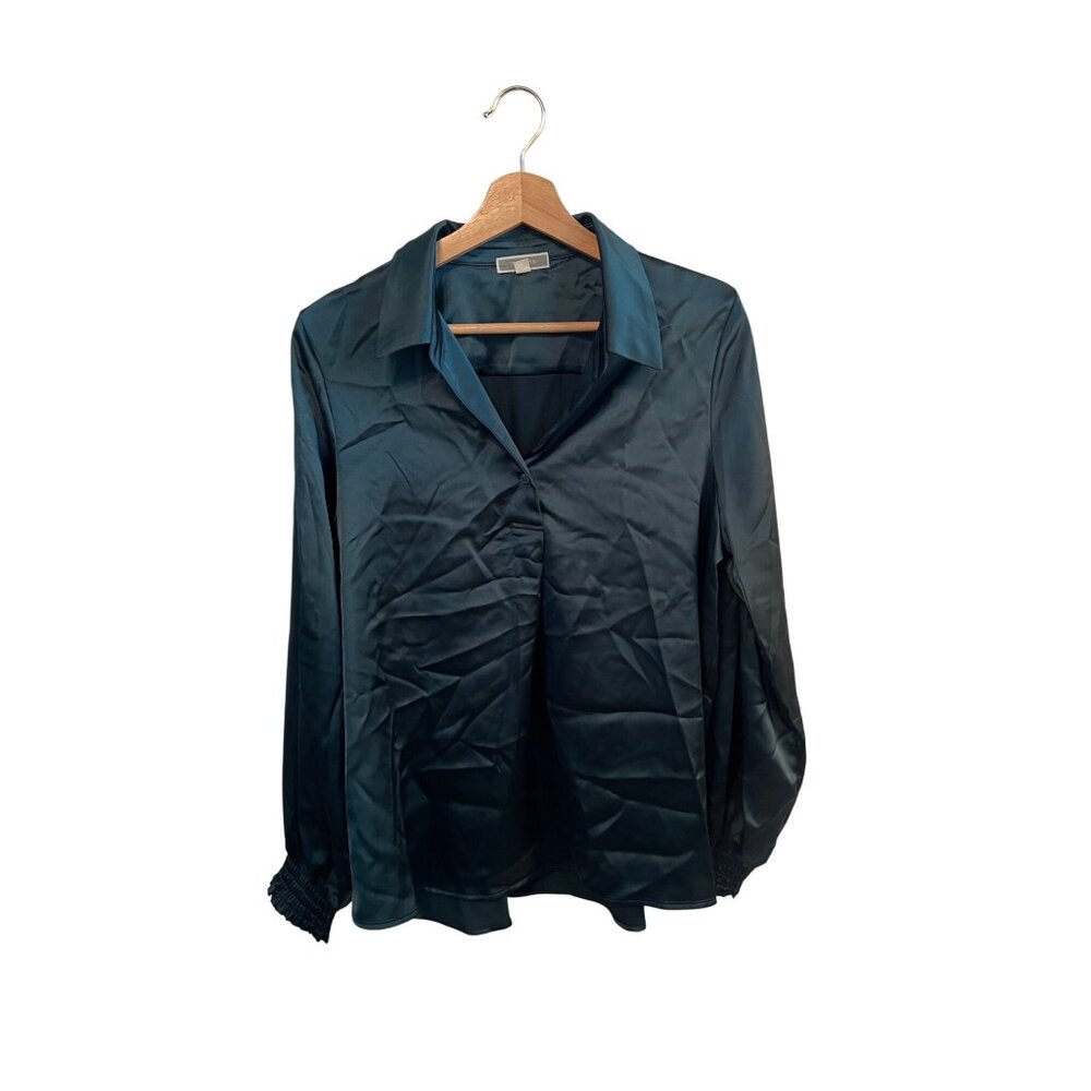 Pleione Emerald Button-Up Women's Size L Long Sleeve Blouse Collared